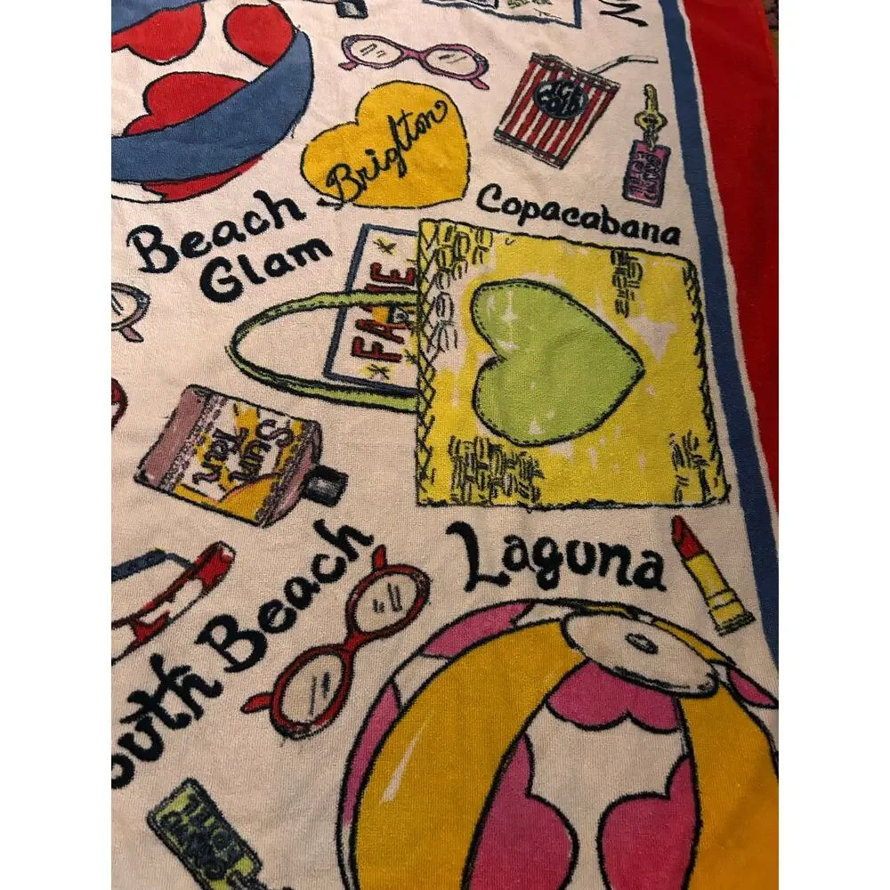 Brighton Beach Glam Coastal Resort Graphic Beach Towel Red